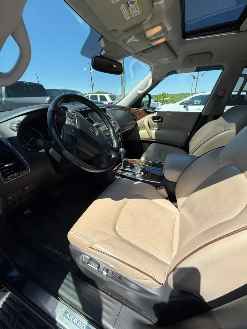 2018 /Almond Nissan Armada SL (JN8AY2NC5J9) with an 5.6L V8 DOHC 32V engine, Automatic transmission, located at 12830 Highway 21, De Soto, MO, 63020, (636) 337-7777, 38.153099, -90.573624 - Load up the family, hitch up the trailer, and point the nose toward a weekend at Washington State Park or a long day on the road to St. Louis-this full-size SUV is built for real life. If you need confident space, V8 power, and four-season capability for Missouri highways, the **2018 Nissan Armada S - Photo#5